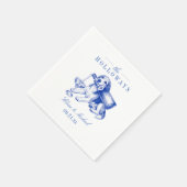 Elegante blaue Chinoiserie-Beagle-Hochzeit Serviette (Ecke)