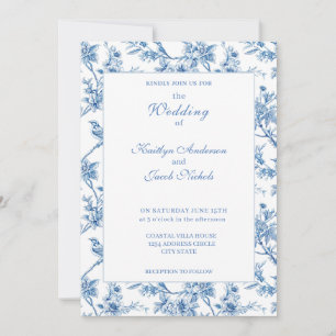 Elegante blaue Chinoiserie-Blumenhochzeit Einladung
