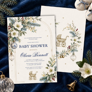 Elegante blaue Chinoiserie-Christmas-Baby-Party Einladung