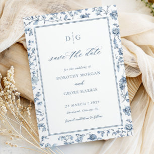 Elegante blaue Chinoiserie-Flat-Save-the-Date-Kart Save The Date