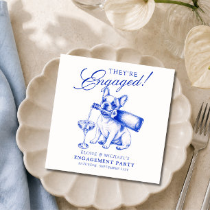 Elegante blaue Chinoiserie Französische Bulldogge Serviette