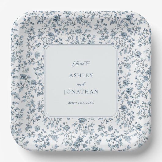 Elegante blaue Chinoiserie-Hochzeit Pappteller (Vorderseite)