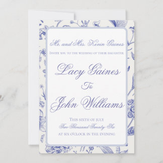 Elegante blaue Chinoiserie-Hochzeitseinladung Einladung