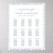 Elegante blaue Chinoiserie-Hochzeitssitzplan Poster (Vorne)