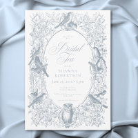 Elegante blaue Chinoiserie Natur Vögel Braut Tee