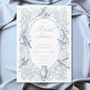 Elegante blaue Chinoiserie Natur & Vögel Dusche Einladung