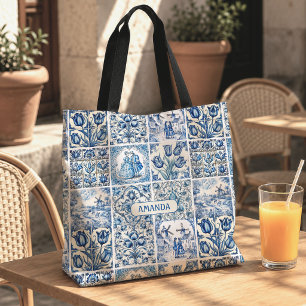 Elegante blaue Country-Blumen-Toile Tasche