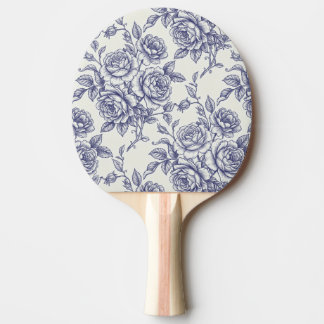 Elegante blaue cremefarbene Rosen-Toile de Jouy Tischtennis Schläger