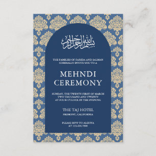 Elegante Blaue Damaskus-Arch-Islamische Mehndi-Zer Begleitkarte