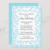 Elegante blaue Damast-Brautparty-Einladung Einladung (Vorne/Hinten)