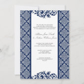 Elegante blaue Damast Hochzeit Einladung (Vorderseite)