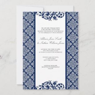 Elegante blaue Damast Hochzeit Einladung