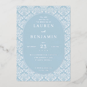 Elegante blaue Damast-Hochzeitseinladung Folieneinladung
