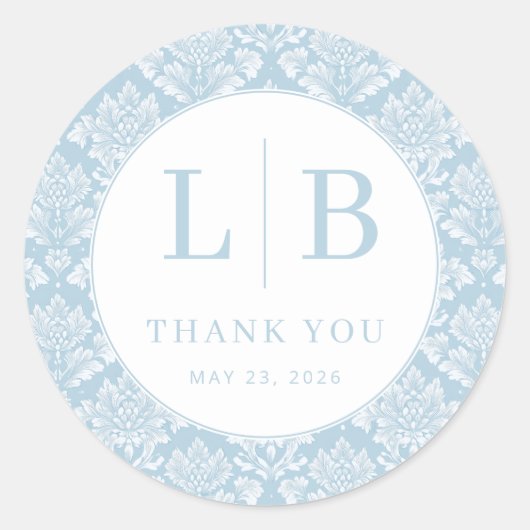 Elegante blaue Damastinitialen Runder Aufkleber (Vorderseite)