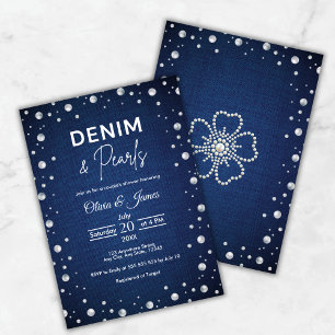 Elegante blaue Denim- und Perlen-Paarty Einladung