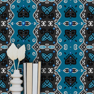 Elegante blaue Edelsteine auf Aquamarinem Grau Tapete