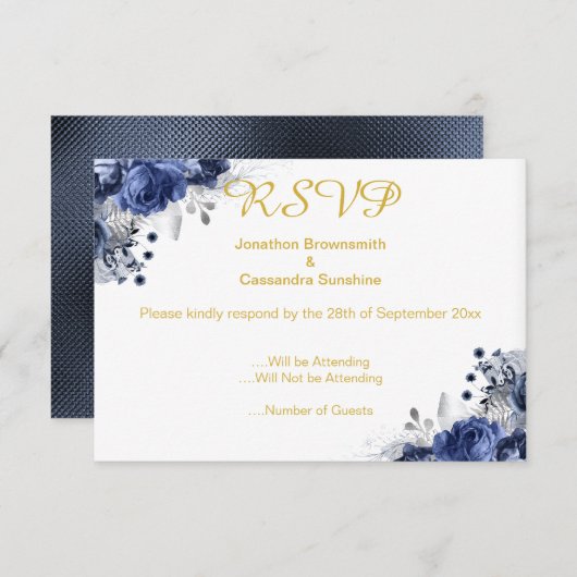 ELEGANTE BLAUE EMBOSSED ROSE UAWG INVITATION EINLADUNG (Vorne/Hinten)
