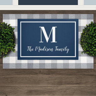 Elegante blaue Familienmonogramm-Matte Fußmatte
