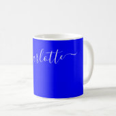 Elegante blaue Farbe moderner Name personalisiert Kaffeetasse (VorderseiteRechts)