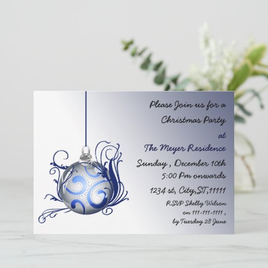 elegante blaue Feier Einladung (Stehend Vorderseite)