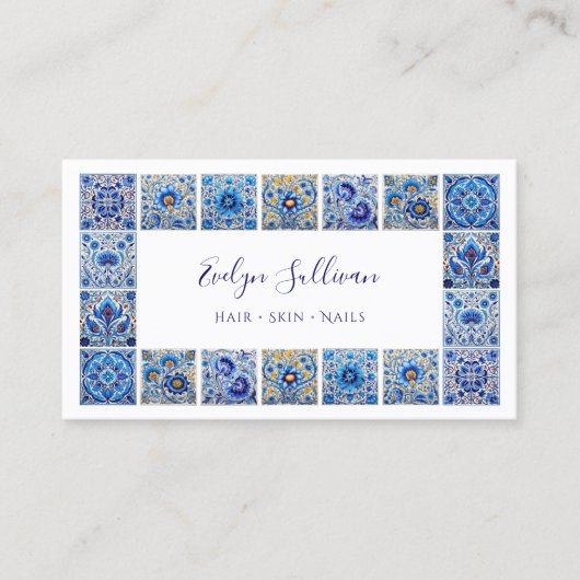 Elegante blaue Fliesen-Frame-Visitenkarte Visitenkarte (Vorderseite)
