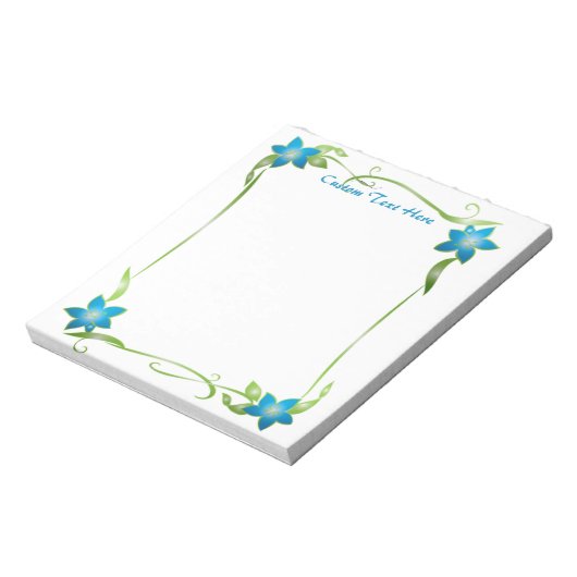 Elegante Blaue Flora Ecken Grüne Weinberge Notizblock (Rotiert)