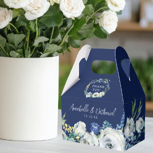 Elegante blaue Flora Moderne Winterhochzeit Geschenkschachtel