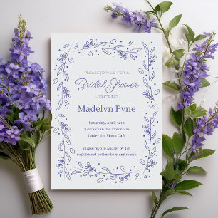 Elegante Blaue Flora Vines Bridal Dusche Einladung