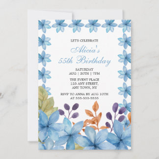 Elegante Blaue Flora Wasserfarbe jedes Alter Gebur Einladung