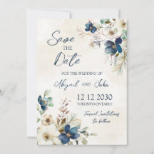 Elegante Blaue Flora Winter Save-the-Date-Karte