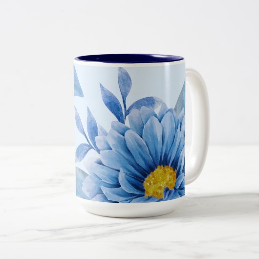Elegante Blaue Flora Zweifarbige Tasse (VorderseiteRechts)