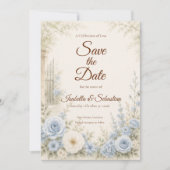 Elegante blaue Floral-Hochzeit Save The Date (Vorderseite)