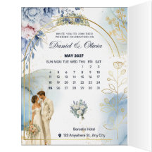 Elegante blaue Floral Save-the-Date-Karte |