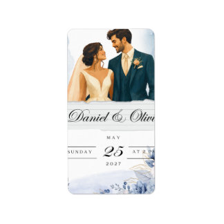 Elegante blaue Floral Save-the-Date-Karte | Adressaufkleber