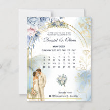 Elegante blaue Floral Save-the-Date-Karte |