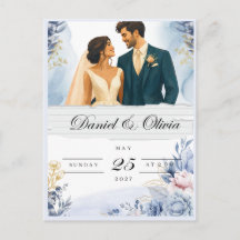Elegante blaue Floral Save-the-Date-Karte |