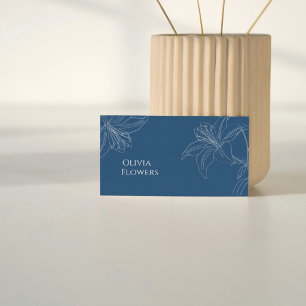 Elegante blaue Floral Visitenkarte   Minimalistisc