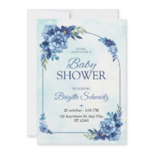 Elegante blaue florale Babyparty-Einladung