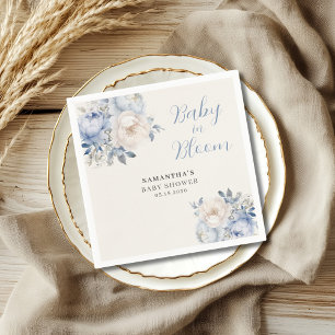 Elegante blaue florale Babyparty für einen Jungen Serviette
