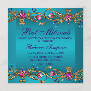 Elegante blaue florale Bat-Mizwa-Einladung Einladung