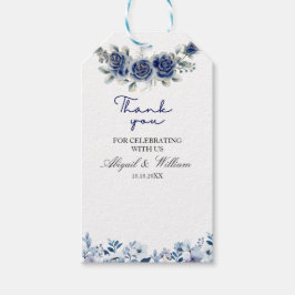 Elegante blaue florale botanische Hochzeitsgeschen Geschenkanhänger