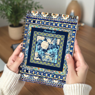 Elegante blaue florale Chinoiserie-Monogramm-Flies Notizblock