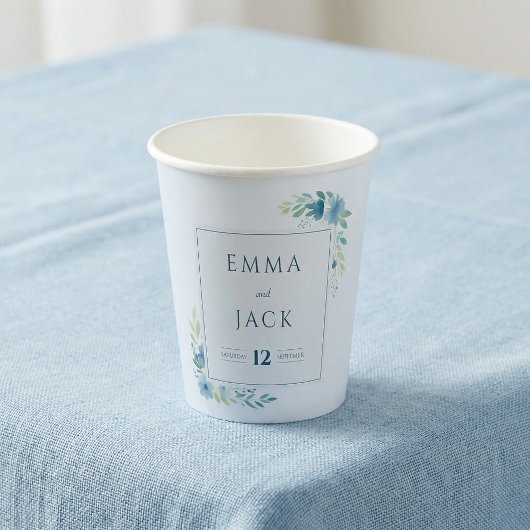 Elegante blaue florale Hochzeit Pappbecher