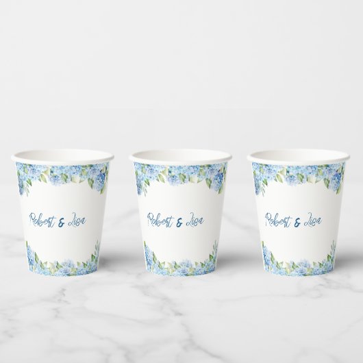 Elegante blaue florale Hochzeit Pappbecher (Multi)