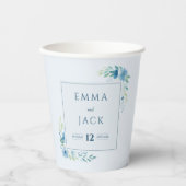 Elegante blaue florale Hochzeit Pappbecher (Vorderseite)