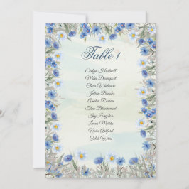 Elegante blaue florale Hochzeit Sitzordnung Karte