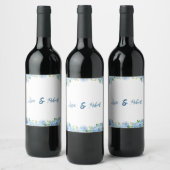 Elegante blaue florale Hochzeit Weinetikett (Flaschen)