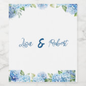 Elegante blaue florale Hochzeit Weinetikett (Einzelnes Label)