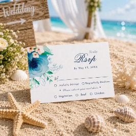 Elegante blaue florale Hochzeits-Menüoption RSVP-K RSVP Karte