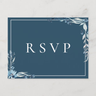 Elegante blaue florale Hochzeits-RSVP-Song-Anfrage Einladungspostkarte